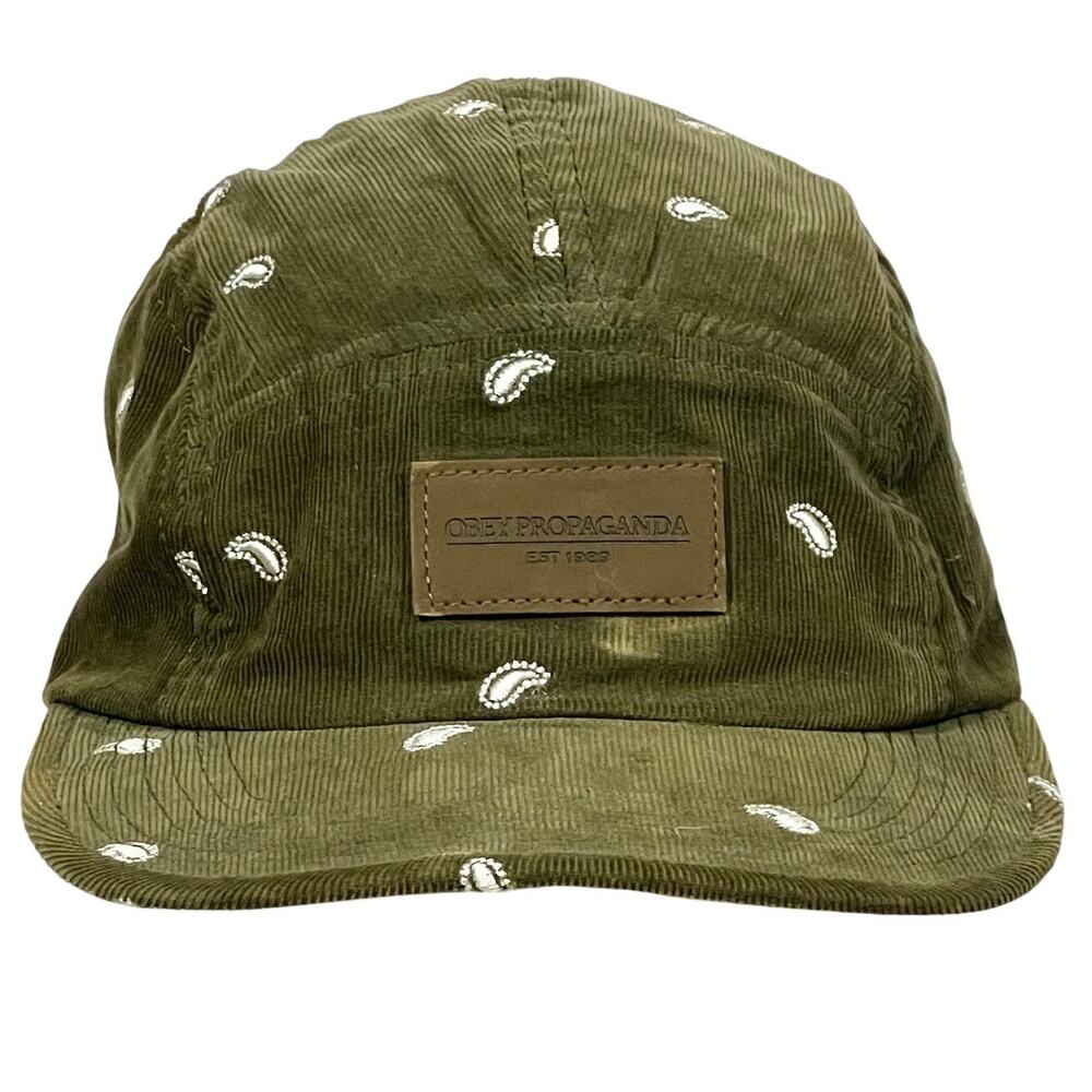 Obey Propaganda Hat Cap One Size Corduroy Paisley Olive Green 5 Panel Strapback